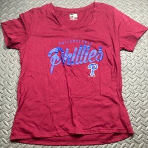 New Era Genuine Merchandise‎ Women's Maroon Phillies Short Sleeve Shirt Size L